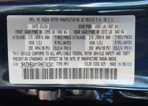 2024 Mazda Cx-30 2.5 S from USA, damaged, VIN 3MVDMBAM1RM674041